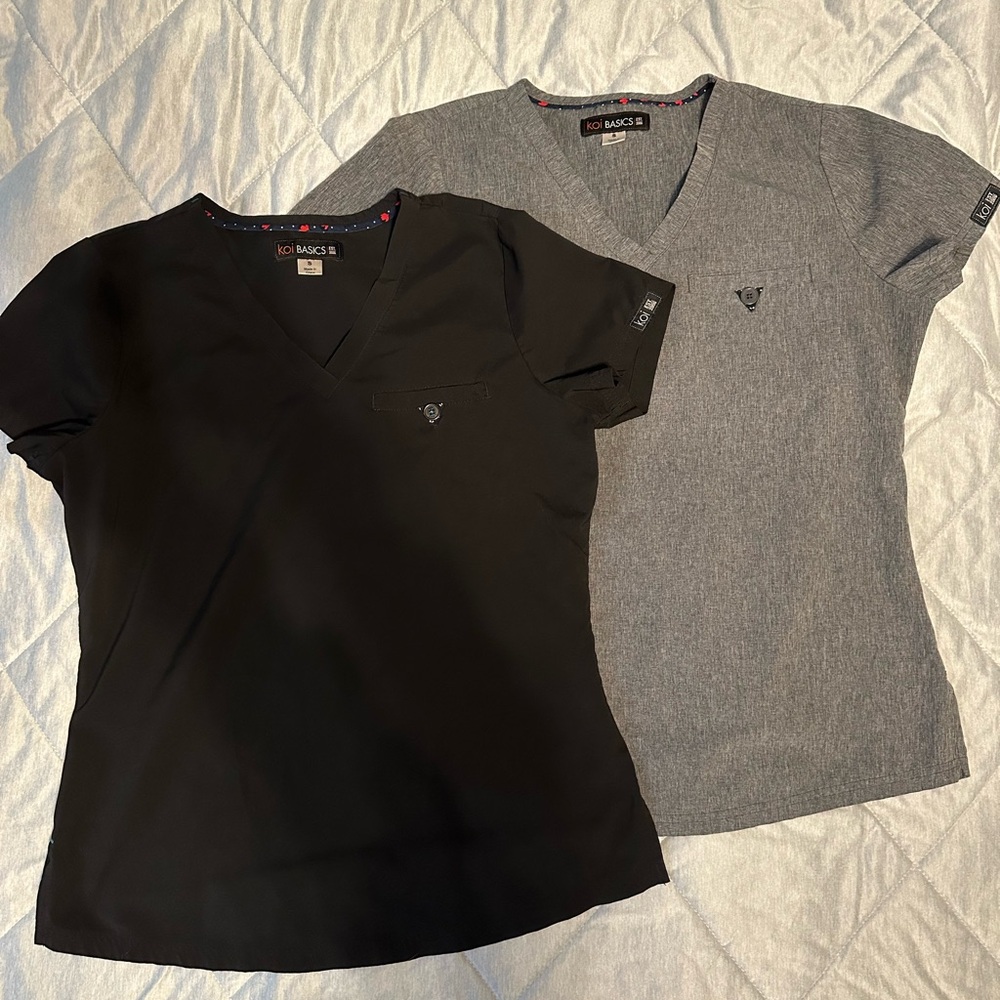 Koi Women's Black and Gray V-Neck Scrub Tops